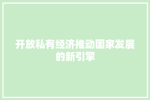 开放私有经济推动国家发展的新引擎 开放私有经济推动国家发展的新引擎