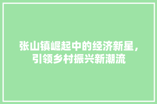 张山镇崛起中的经济新星,引领乡村振兴新潮流 张山镇崛起中的经济新星,引领乡村振兴新潮流