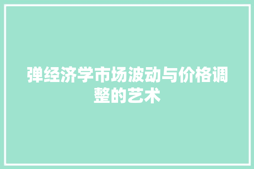 弹经济学市场波动与价格调整的艺术 弹经济学市场波动与价格调整的艺术
