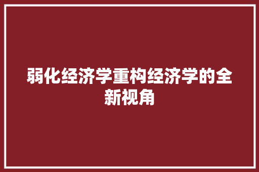 弱化经济学重构经济学的全新视角 弱化经济学重构经济学的全新视角