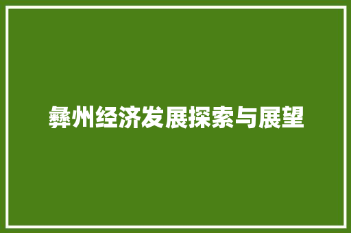 彝州经济发展探索与展望 彝州经济发展探索与展望