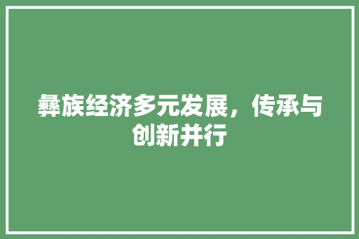彝族经济多元发展,传承与创新并行 彝族经济多元发展,传承与创新并行