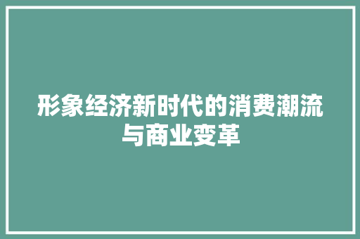 形象经济新时代的消费潮流与商业变革 形象经济新时代的消费潮流与商业变革