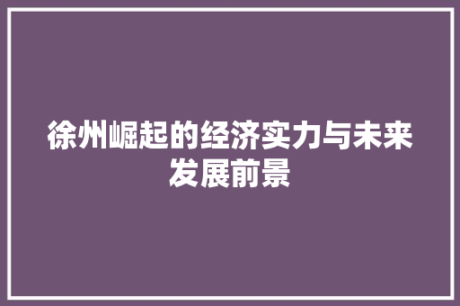 徐州崛起的经济实力与未来发展前景 徐州崛起的经济实力与未来发展前景