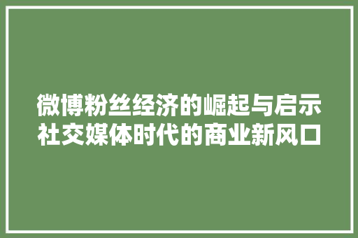 微博粉丝经济的崛起与启示社交媒体时代的商业新风口 微博粉丝经济的崛起与启示社交媒体时代的商业新风口