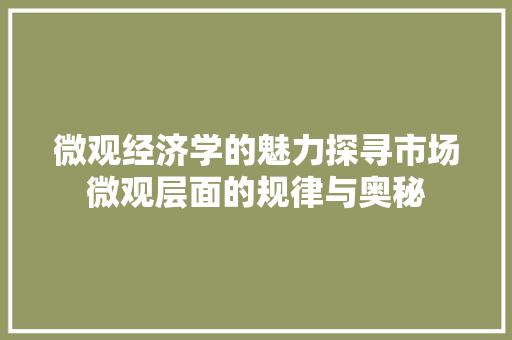 微观经济学的魅力探寻市场微观层面的规律与奥秘 微观经济学的魅力探寻市场微观层面的规律与奥秘