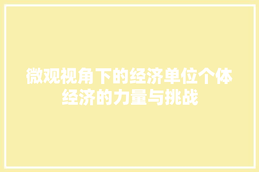 微观视角下的经济单位个体经济的力量与挑战 微观视角下的经济单位个体经济的力量与挑战