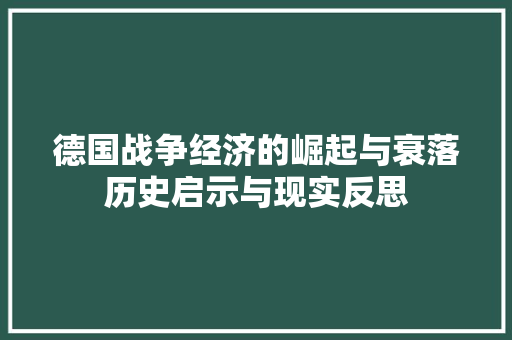 德国战争经济的崛起与衰落历史启示与现实反思