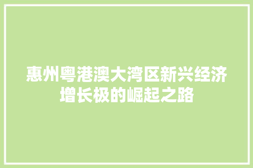 惠州粤港澳大湾区新兴经济增长极的崛起之路 惠州粤港澳大湾区新兴经济增长极的崛起之路