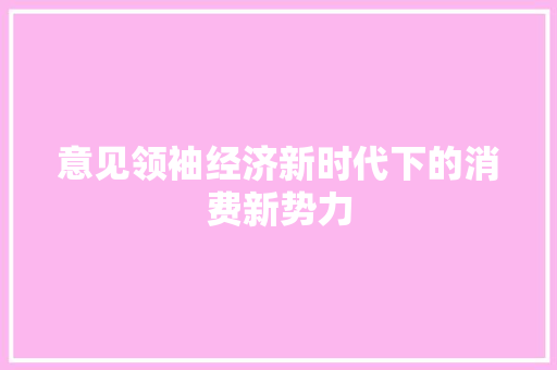 意见领袖经济新时代下的消费新势力 意见领袖经济新时代下的消费新势力