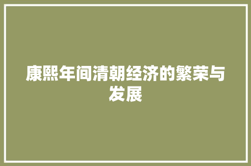 康熙年间清朝经济的繁荣与发展 康熙年间清朝经济的繁荣与发展