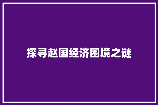 探寻赵国经济困境之谜