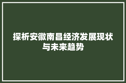 探析安徽南昌经济发展现状与未来趋势 探析安徽南昌经济发展现状与未来趋势