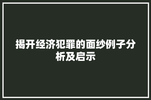 揭开经济犯罪的面纱例子分析及启示 揭开经济犯罪的面纱例子分析及启示