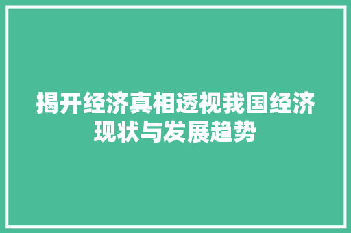 揭开经济真相透视我国经济现状与发展趋势