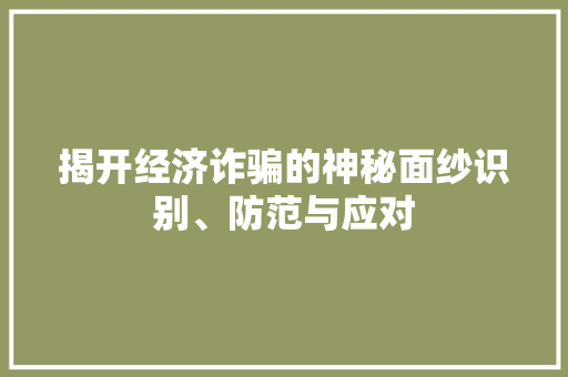 揭开经济诈骗的神秘面纱识别、防范与应对 揭开经济诈骗的神秘面纱识别、防范与应对