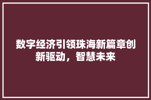 数字经济引领珠海新篇章创新驱动,智慧未来 数字经济引领珠海新篇章创新驱动,智慧未来