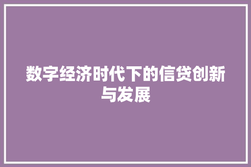 数字经济时代下的信贷创新与发展 数字经济时代下的信贷创新与发展
