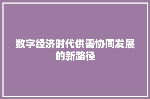 数字经济时代供需协同发展的新路径 数字经济时代供需协同发展的新路径