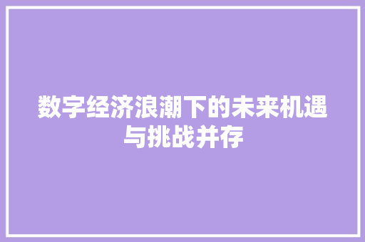 数字经济浪潮下的未来机遇与挑战并存 数字经济浪潮下的未来机遇与挑战并存