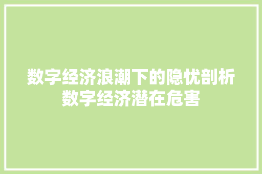 数字经济浪潮下的隐忧剖析数字经济潜在危害 数字经济浪潮下的隐忧剖析数字经济潜在危害