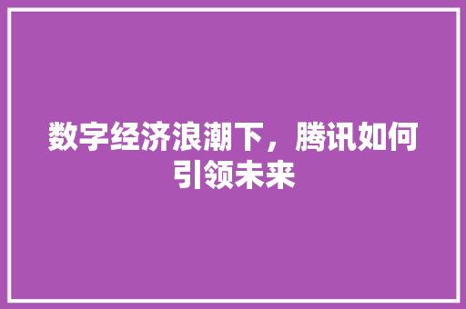数字经济浪潮下,腾讯如何引领未来 数字经济浪潮下,腾讯如何引领未来