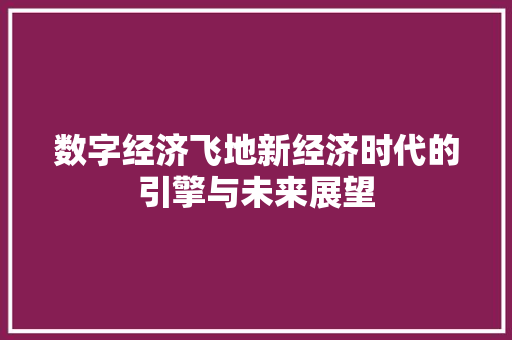 数字经济飞地新经济时代的引擎与未来展望 数字经济飞地新经济时代的引擎与未来展望