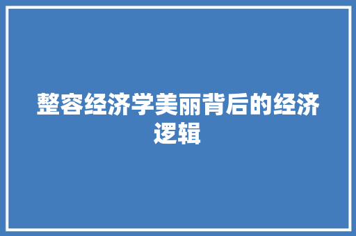 整容经济学美丽背后的经济逻辑