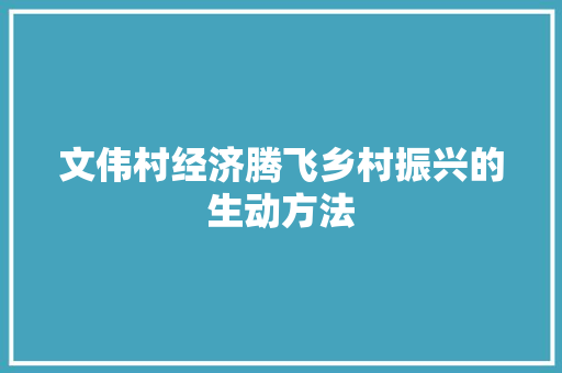 文伟村经济腾飞乡村振兴的生动方法 文伟村经济腾飞乡村振兴的生动方法