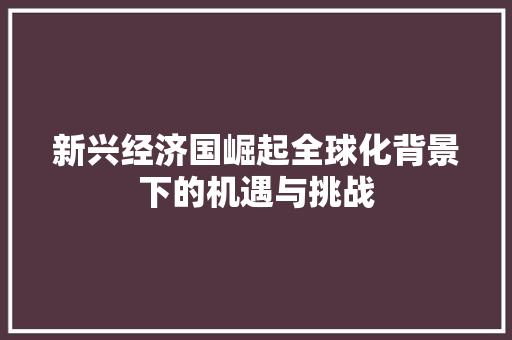 新兴经济国崛起全球化背景下的机遇与挑战 新兴经济国崛起全球化背景下的机遇与挑战