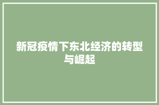 新冠疫情下东北经济的转型与崛起 新冠疫情下东北经济的转型与崛起