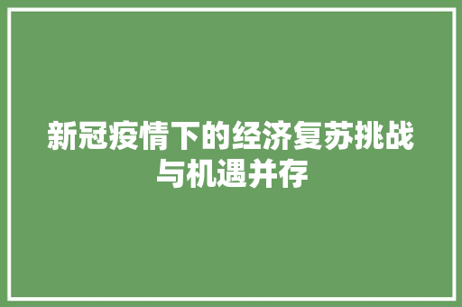 新冠疫情下的经济复苏挑战与机遇并存 新冠疫情下的经济复苏挑战与机遇并存