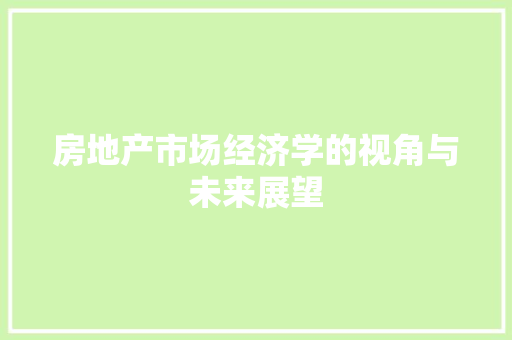 房地产市场经济学的视角与未来展望 房地产市场经济学的视角与未来展望
