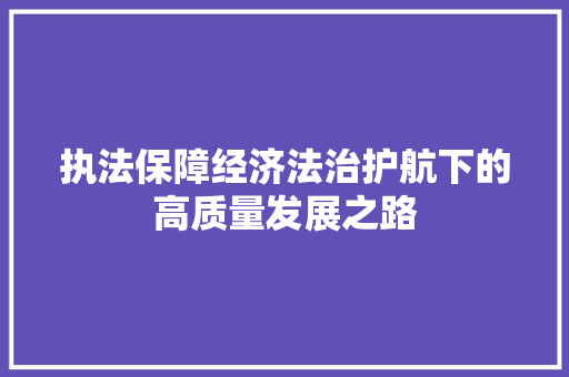 执法保障经济法治护航下的高质量发展之路 执法保障经济法治护航下的高质量发展之路