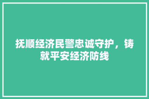 抚顺经济民警忠诚守护,铸就平安经济防线 抚顺经济民警忠诚守护,铸就平安经济防线