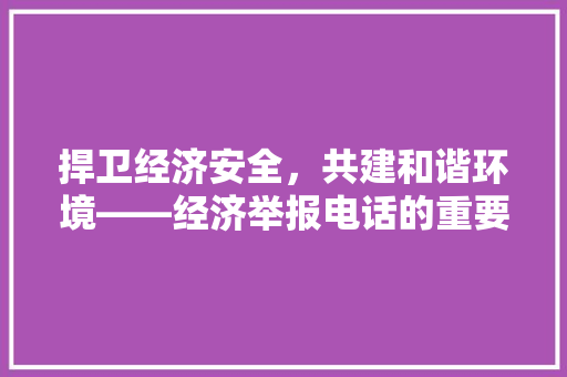 捍卫经济安全,共建和谐环境——经济举报电话的重要作用 捍卫经济安全,共建和谐环境——经济举报电话的重要作用