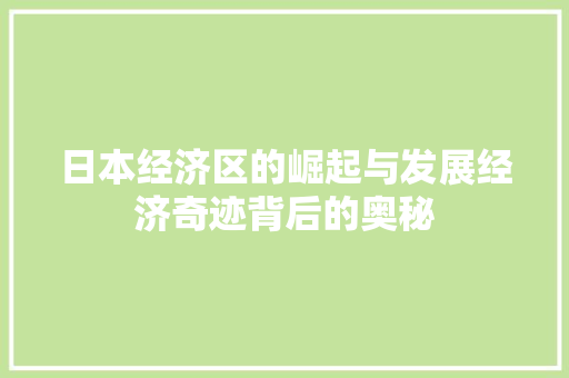 日本经济区的崛起与发展经济奇迹背后的奥秘 日本经济区的崛起与发展经济奇迹背后的奥秘