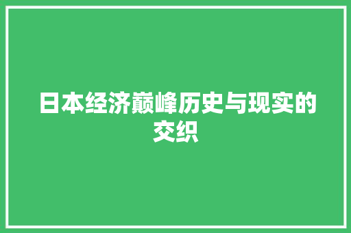 日本经济巅峰历史与现实的交织 日本经济巅峰历史与现实的交织