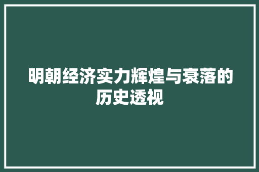 明朝经济实力辉煌与衰落的历史透视 明朝经济实力辉煌与衰落的历史透视
