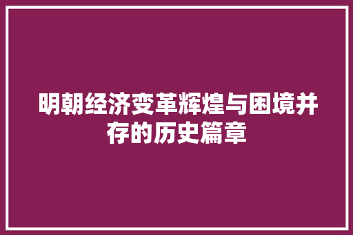 明朝经济变革辉煌与困境并存的历史篇章 明朝经济变革辉煌与困境并存的历史篇章
