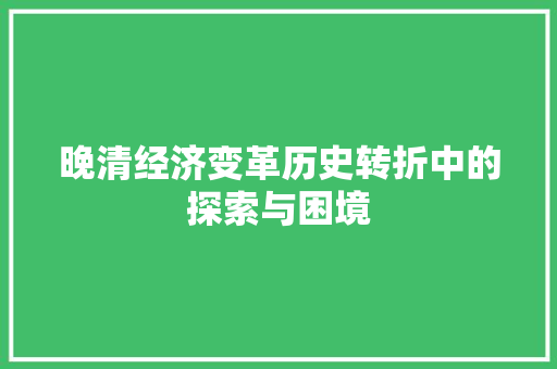 晚清经济变革历史转折中的探索与困境 晚清经济变革历史转折中的探索与困境