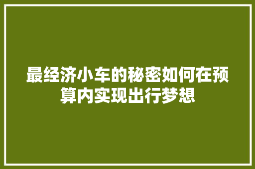最经济小车的秘密如何在预算内实现出行梦想 最经济小车的秘密如何在预算内实现出行梦想