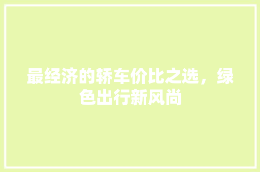 最经济的轿车价比之选，绿色出行新风尚