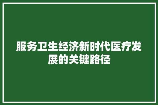 服务卫生经济新时代医疗发展的关键路径 服务卫生经济新时代医疗发展的关键路径