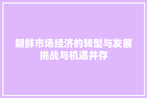 朝鲜市场经济的转型与发展挑战与机遇并存 朝鲜市场经济的转型与发展挑战与机遇并存