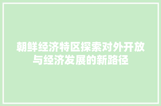 朝鲜经济特区探索对外开放与经济发展的新路径 朝鲜经济特区探索对外开放与经济发展的新路径