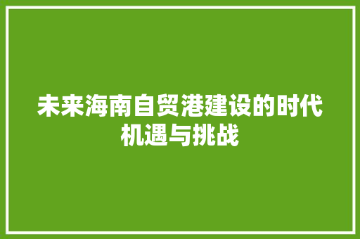 未来海南自贸港建设的时代机遇与挑战 未来海南自贸港建设的时代机遇与挑战