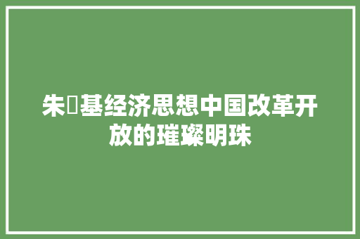 朱镕基经济思想中国改革开放的璀璨明珠 朱镕基经济思想中国改革开放的璀璨明珠