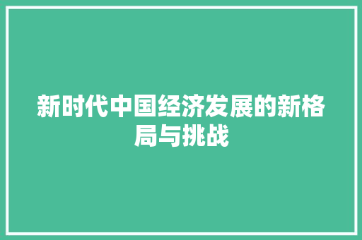 新时代中国经济发展的新格局与挑战 新时代中国经济发展的新格局与挑战