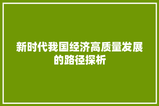 新时代我国经济高质量发展的路径探析 新时代我国经济高质量发展的路径探析